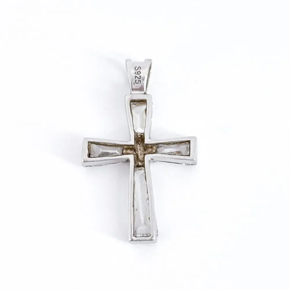 Vintage Sterling Silver Cubic Zirconia Cross Pendant | Christian Faith Jewelry
